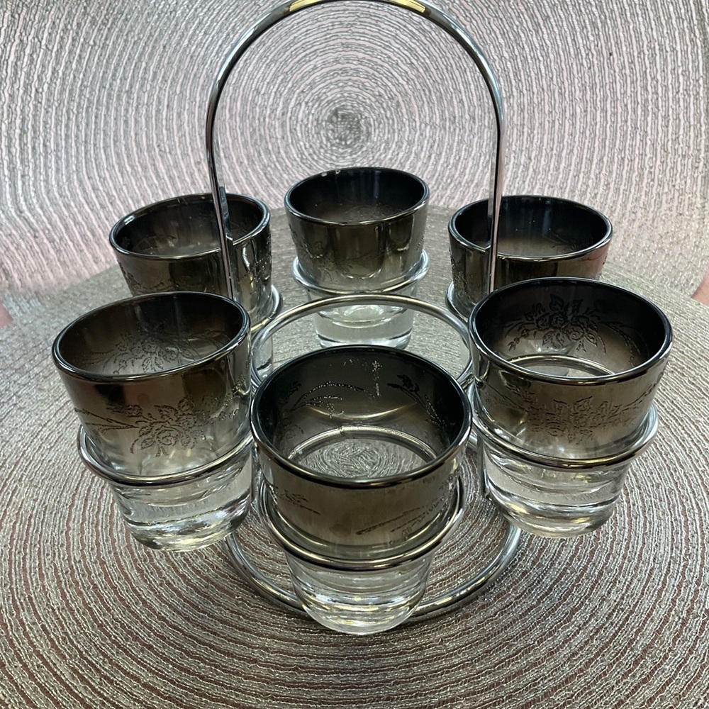 1970s Vitreon Queen’s Lustreware 6 Silver Platinum Mirror OmbreHighball Glasses - Picture 11 of 11